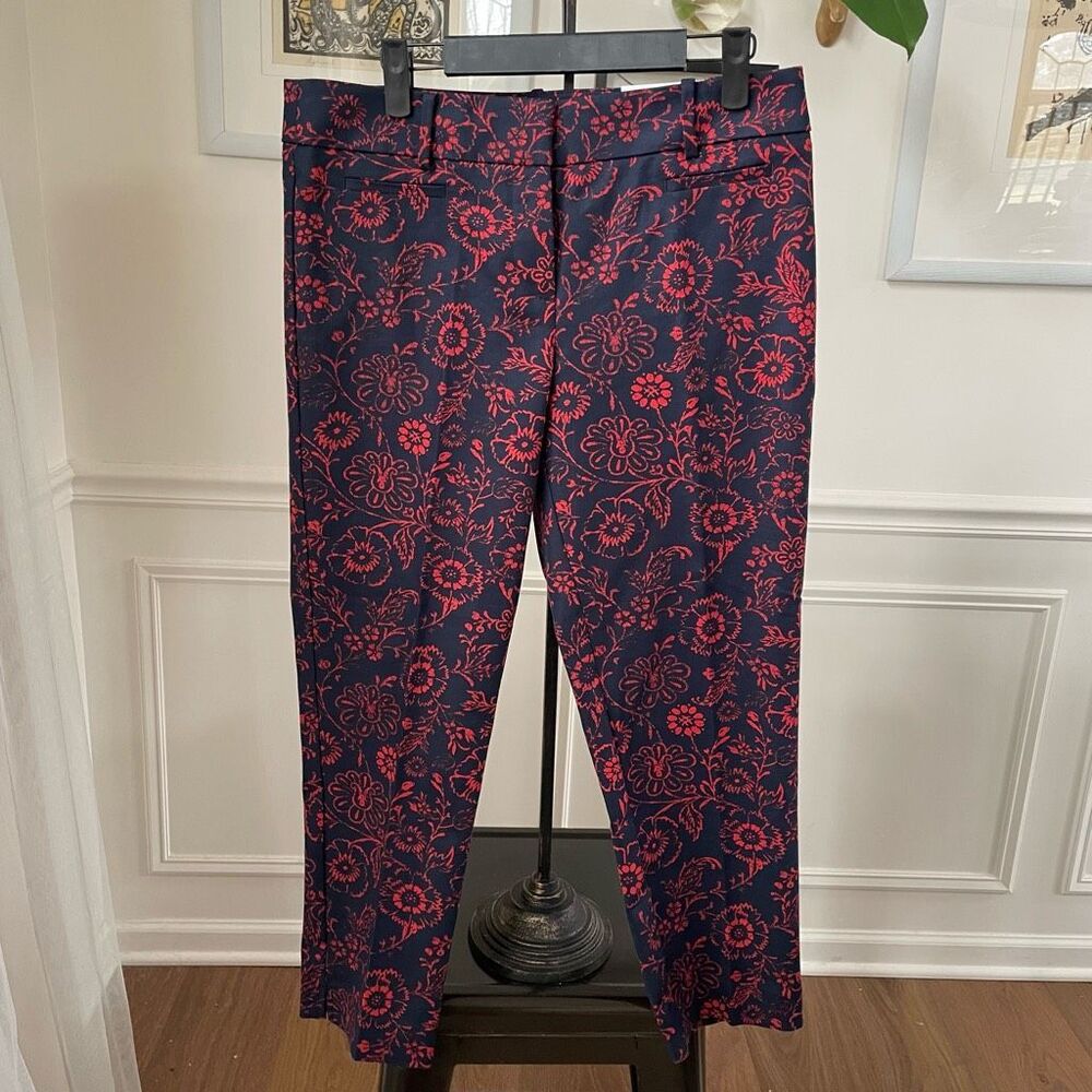 NWT Loft Riviera Pant Cropped Marisa Fit Navy Blue Red 8 Petite